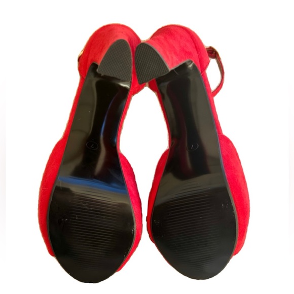 IDIFU | WOMEN'S CHUNKY HEELS | RED VELVET | SIZE 7 - Picture 5 of 5